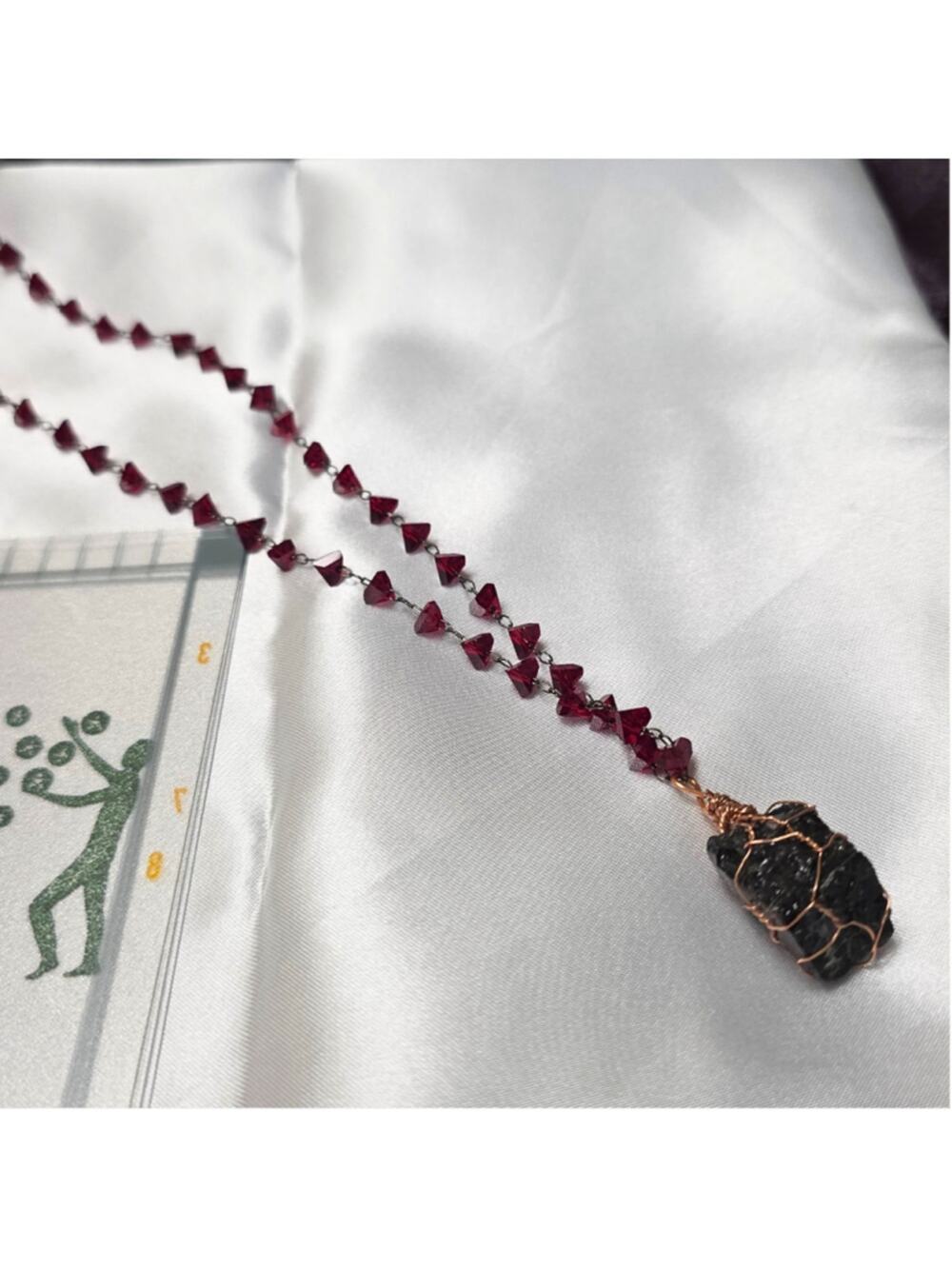 Raw Black Tourmaline & Crimson Crystal Necklace – Copper Wrapped Protection